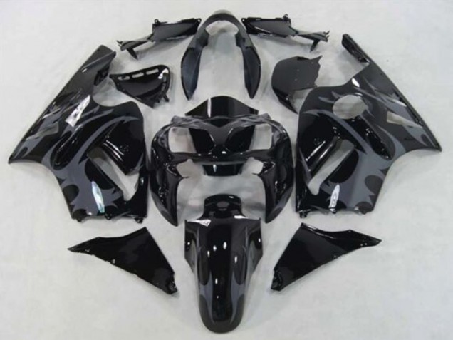 Billigste Kawasaki ZX12R Motorrad Verkleidung 2002-2006 - Glanzendes Schwarz Grau Tribal