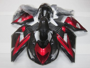 Billigste Kawasaki ZX14R ZZR1400 Motorrad Verkleidung 2006-2011 - Bonbon Rot Glanzendes Schwarz