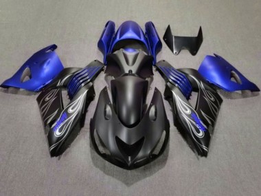 Billigste Kawasaki ZX14R ZZR1400 Motorrad Verkleidung 2006-2011 - Matt Schwarz Blau Silber Flamme