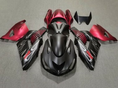 Billigste Kawasaki ZX14R ZZR1400 Motorrad Verkleidung 2006-2011 - Matt Schwarz Rot Silber Flamme