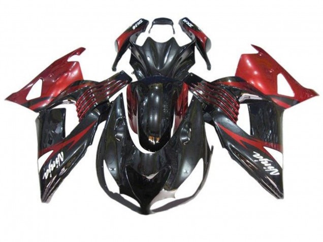 Billigste Kawasaki ZX14R ZZR1400 Motorrad Verkleidung 2006-2011 - Rot Glanzendes Schwarz Weiss Aufkleber