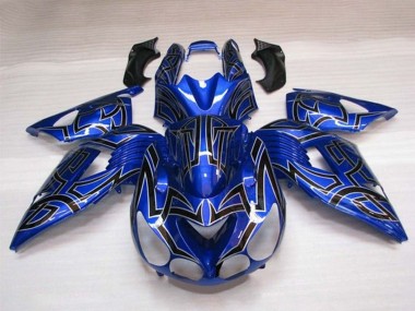 Billigste Kawasaki ZX14R ZZR1400 Motorrad Verkleidung 2006-2011 - Blau Schwarz Silber Tribal