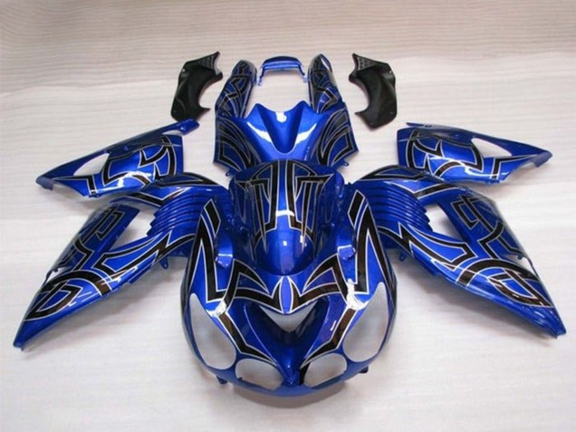 Billigste Kawasaki ZX14R ZZR1400 Motorrad Verkleidung 2006-2011 - Blau Schwarz Silber Tribal