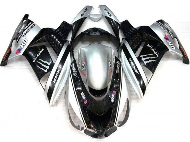 Billigste Kawasaki ZX14R ZZR1400 Motorrad Verkleidung 2006-2011 - Silber Schwarz Elf Touch4 Monster Bridgestone