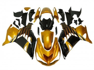 Billigste Kawasaki ZX14R ZZR1400 Motorrad Verkleidung 2012-2024 - Gold Glanzendes Schwarz