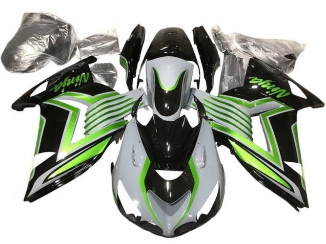 Billigste Kawasaki ZX14R ZZR1400 Motorrad Verkleidung 2012-2024 - Weiss Grun Glanzendes Schwarz