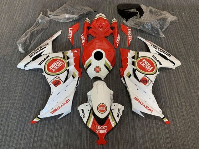 Billigste Kawasaki EX300 Motorrad Verkleidung 2013-2024 - Weiss Rot Lucky Strike