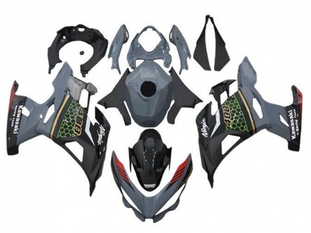 Billigste Kawasaki Ninja 400 Motorrad Verkleidung 2018-2024 - Grau Schwarz Rot Bienenwabe