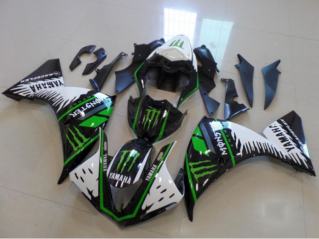 Billigste Yamaha YZF R1 Motorrad Verkleidung 2012-2014 - Weiss Schwarz Grun Monster