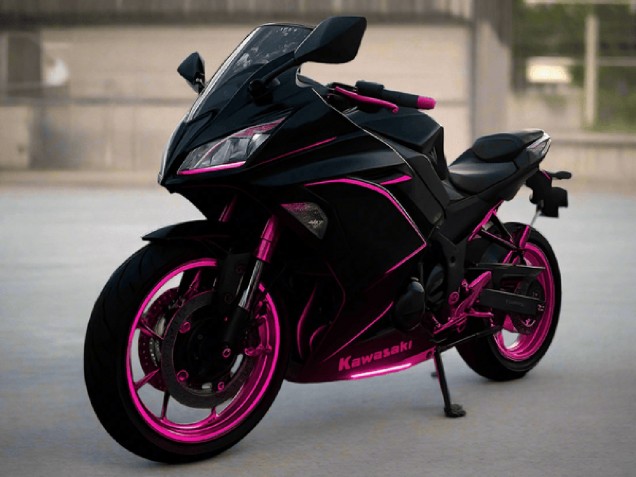 Billigste Kawasaki Ninja 650 EX650 Motorrad Verkleidung 2017-2019 - Glanzendes Schwarz Rosa Streifen