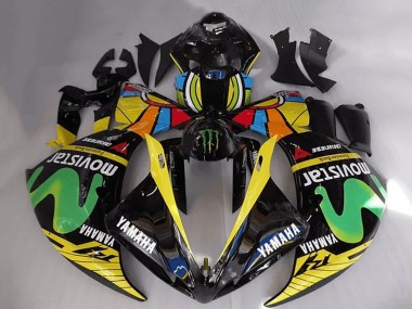 Billigste Yamaha YZF R1 Motorrad Verkleidung 2012-2014 - Glanzendes Schwarz Gelb Grun Weiss Blau MoviStar Monster