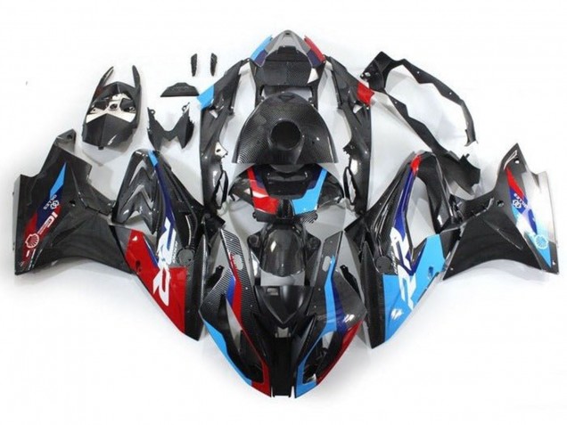 Billigste BMW S1000RR Motorrad Verkleidung 2017-2018 - Blau Rot Kunst Carbonfaser