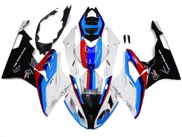 Billigste BMW S1000RR Motorrad Verkleidung 2017-2018 - Weiss Blau Rot Schwarz Streifen