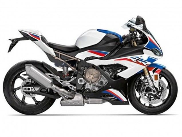 Billigste BMW S1000RR Motorrad Verkleidung 2019-2022 - Weiss Blau Rot Streifen