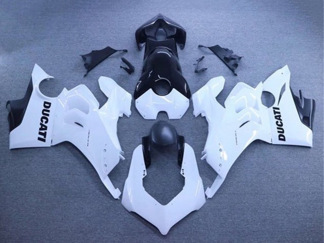 Billigste Ducati Panigale V4 V4S Motorrad Verkleidung 2020-2021 - Weiss Glanzendes Schwarz