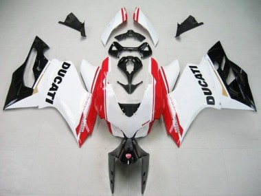 Billigste Ducati Panigale 1199 Motorrad Verkleidung 2011-2014 - Weiss Rot Glanzendes Schwarz Streifen