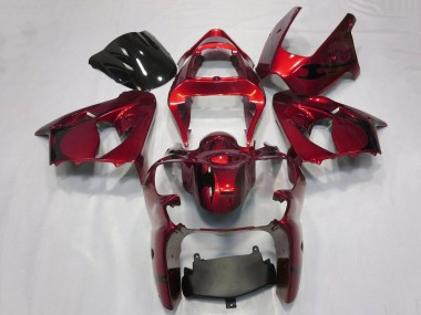 Billigste Kawasaki ZX6R Motorrad Verkleidung 2000-2002 - Bonbon Rot Schwarz Tribal