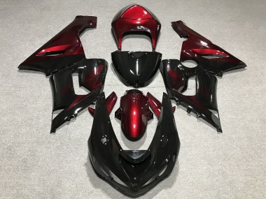 Billigste Kawasaki ZX6R Motorrad Verkleidung 2005-2006 - Rot Glanzendes Schwarz