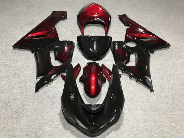 Billigste Kawasaki ZX6R Motorrad Verkleidung 2005-2006 - Rot Glanzendes Schwarz