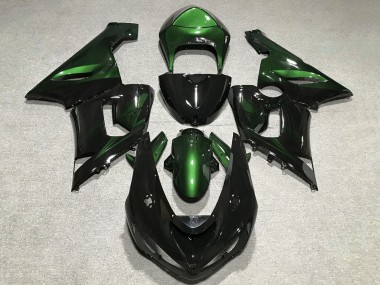 Billigste Kawasaki ZX6R Motorrad Verkleidung 2005-2006 - Grun Glanzendes Schwarz