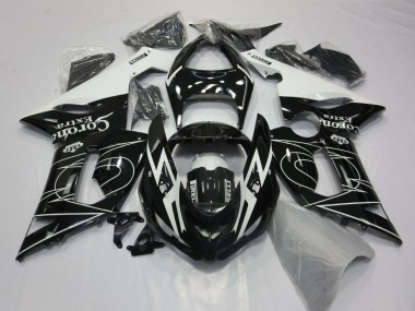 Billigste Kawasaki ZX6R Motorrad Verkleidung 2005-2006 - Glanzendes Schwarz Weiss Corona Extra Tribal