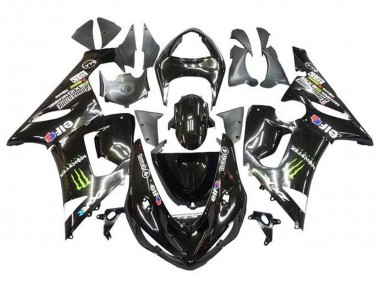 Billigste Kawasaki ZX6R Motorrad Verkleidung 2005-2006 - Glanzendes Schwarz Gelb Monster