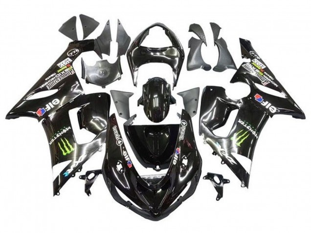 Billigste Kawasaki ZX6R Motorrad Verkleidung 2005-2006 - Glanzendes Schwarz Gelb Monster