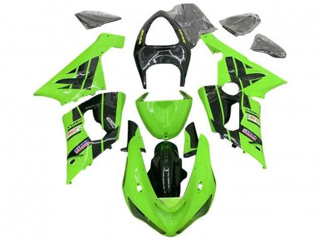 Billigste Kawasaki ZX6R Motorrad Verkleidung 2005-2006 - Hellgrun Schwarz Castrol