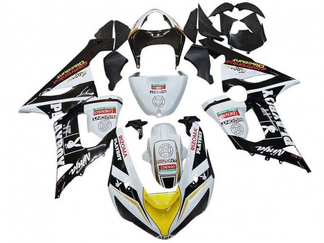 Billigste Kawasaki ZX6R Motorrad Verkleidung 2005-2006 - Weiss Schwarz Gelb Rot Rizoma Playboy