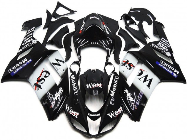 Billigste Kawasaki ZX6R Motorrad Verkleidung 2007-2008 - Schwarz Weiss Weste Mobil