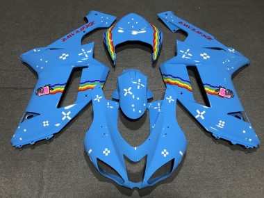 Billigste Kawasaki ZX6R Motorrad Verkleidung 2007-2008 - Hellblau Regenbogen