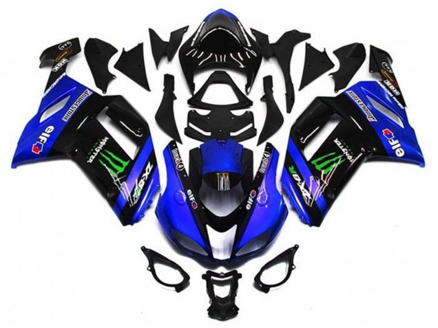 Billigste Kawasaki ZX6R Motorrad Verkleidung 2007-2008 - Blau Schwarz Grun Monster