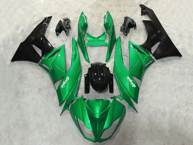 Billigste Kawasaki ZX6R Motorrad Verkleidung 2009-2012 - Grun Glanzendes Schwarz Weiss Ninja