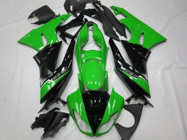 Billigste Kawasaki ZX6R Motorrad Verkleidung 2009-2012 - Grun Glanzendes Schwarz Weiss