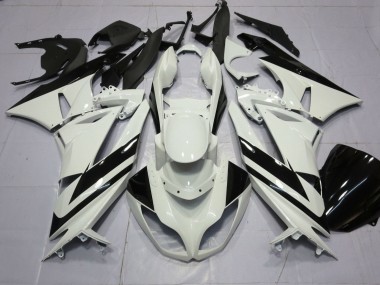 Billigste Kawasaki ZX6R Motorrad Verkleidung 2009-2012 - Weiss Glanzendes Schwarz Streifen