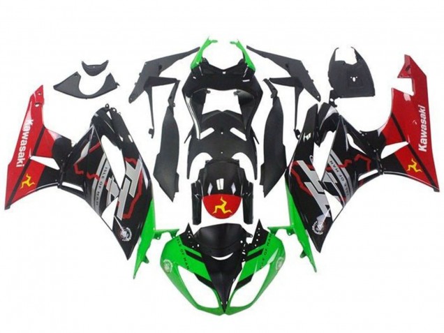 Billigste Kawasaki ZX6R Motorrad Verkleidung 2009-2012 - Grun Glanzendes Schwarz Rot