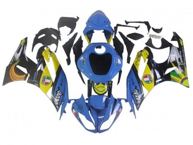 Billigste Kawasaki ZX6R Motorrad Verkleidung 2009-2012 - Blau Gelb Hai