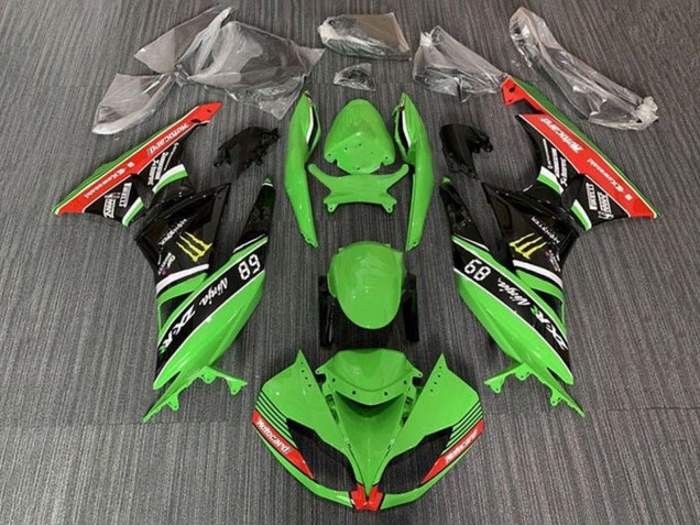 Billigste Kawasaki ZX6R Motorrad Verkleidung 2009-2012 - Grun Glanzendes Schwarz Rot Gelb Monster Motocard