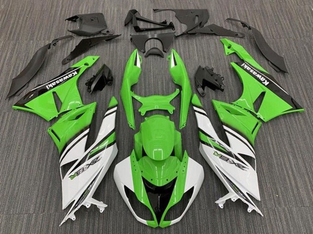 Billigste Kawasaki ZX6R Motorrad Verkleidung 2009-2012 - Grun Weiss Schwarz Streifen