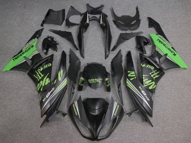 Billigste Kawasaki ZX6R Motorrad Verkleidung 2009-2012 - Matt Schwarz Grun Monster