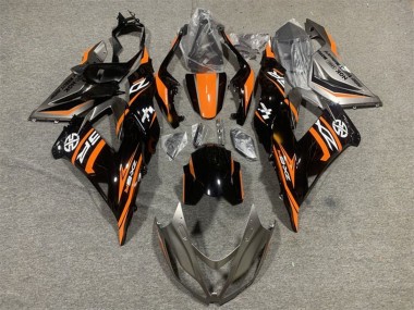 Billigste Kawasaki ZX6R Motorrad Verkleidung 2013-2018 - Orange Glanzendes Schwarz