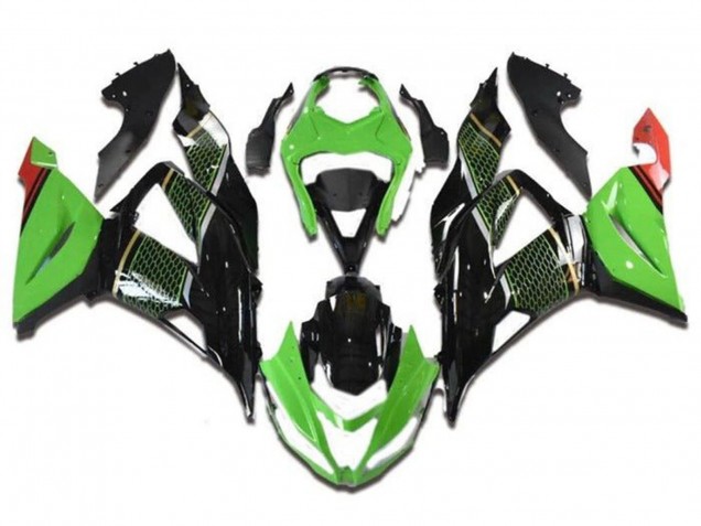 Billigste Kawasaki ZX6R Motorrad Verkleidung 2013-2018 - Grun Schwarz Rot Bienenwabe