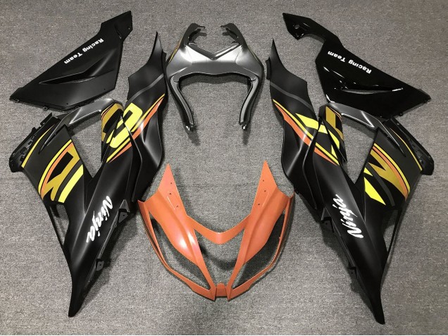 Billigste Kawasaki ZX6R Motorrad Verkleidung 2013-2018 - Matt Schwarz Orange Gold