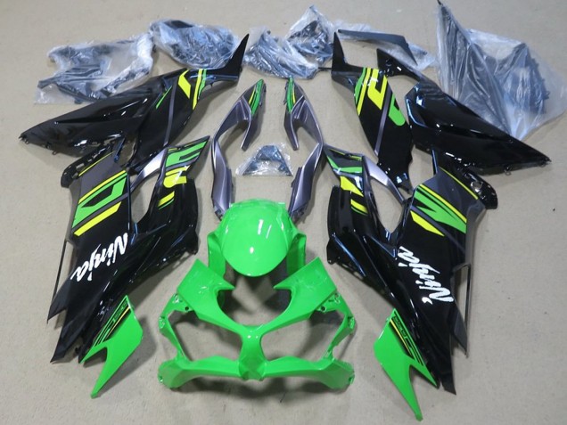 Billigste Kawasaki ZX6R Motorrad Verkleidung 2019-2022 - Grun Gelb Glanzendes Schwarz