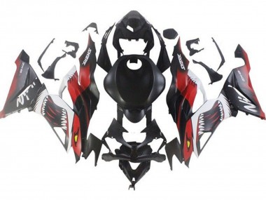 Billigste Kawasaki ZX6R Motorrad Verkleidung 2019-2022 - Matt Schwarz Rot Weiss Hai