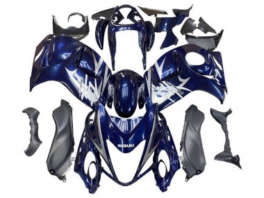 Billigste Suzuki GSXR 1300 Hayabusa Motorrad Verkleidung 2008-2020 - Dunkel Blau Silber Weiss