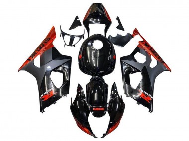 Billigste Suzuki GSXR 1000 Motorrad Verkleidung 2003-2004 - Glanzendes Schwarz Matt Schwarz Orange