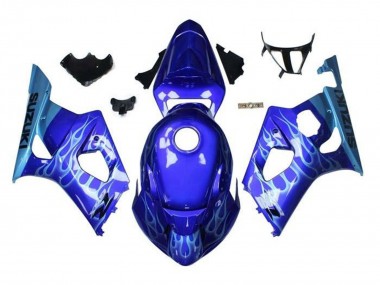 Billigste Suzuki GSXR 1000 Motorrad Verkleidung 2003-2004 - Blau Hellblau Weiss Flamme