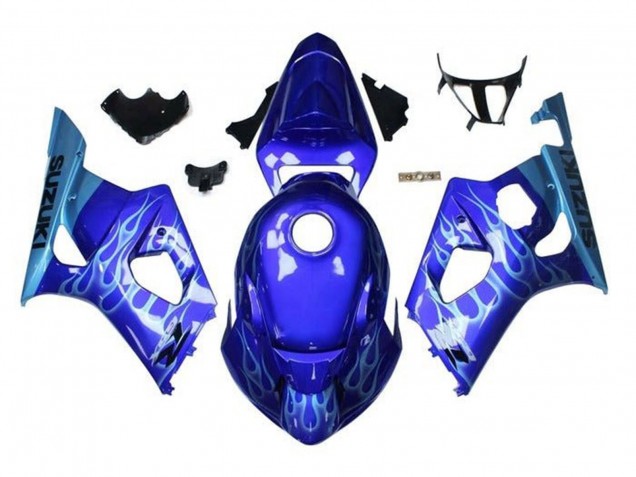 Billigste Suzuki GSXR 1000 Motorrad Verkleidung 2003-2004 - Blau Hellblau Weiss Flamme