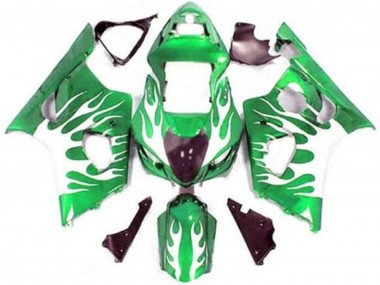 Billigste Suzuki GSXR 1000 Motorrad Verkleidung 2003-2004 - Grun Weiss Flamme